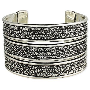 Silver Ethnic 3 Row Cuff Bracelet