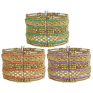 Gold Braided Wire Bead Cuff Bracelet
