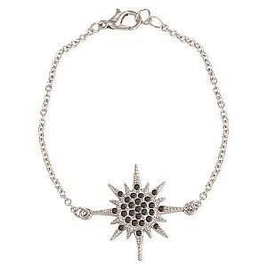 Shimmering Starburst Silver & Black Crystal Bracelet