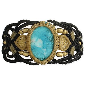 Black & Tan Woven Cord Turquoise Stone Bracelet