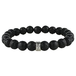 Black Lava Bead Men's Stretch Bracelet