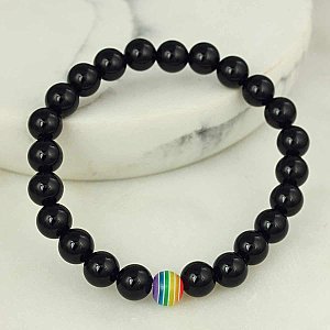 Black Stone Rainbow Bead Stretch Bracelet