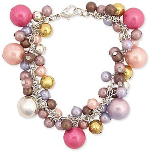 7" Multi Faux Pearl & Metal Bead Bauble Bracelet