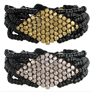 Black Bead & Metal Bracelet
