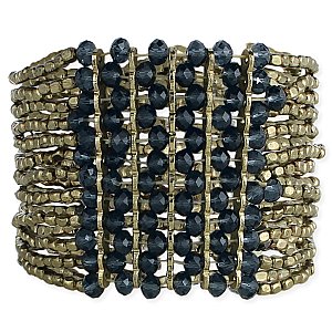 Wide Gold & Blue Bead Stretch Bracelet