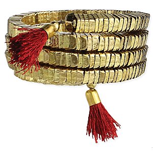 Old World Beauty Gold Bead & Tassel Coil Bracelet