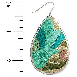 Turquoise Floral Embroidered Elegance Silver Teardrop Earring