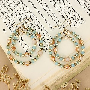 Vintage Elegance Peach Blue Bead Circle Earrings