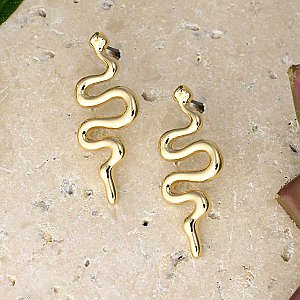 Gold Curvy Snake Post Earrings