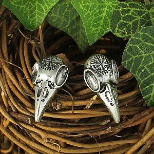 Mystical Silver Bird Skull Post Earrings