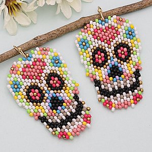 Bright Skull Woven Seed Bead Earrings