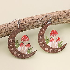 Natural Mystic Wood Mushroom Moon Earrings