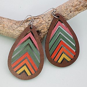 Natural Rainbow Wood Teardrop Earrings