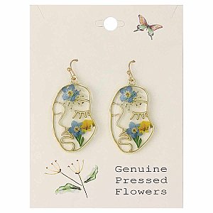 Blue Dried Flower Gold Face Earrings