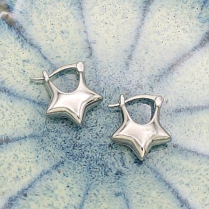 Silver Puffy Star Huggie Hoop Earrings