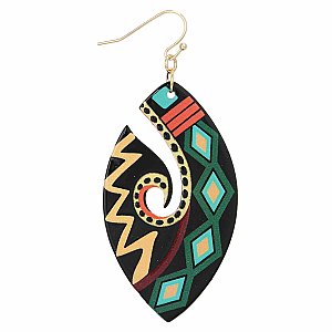 Colorful Tribal Maori Design Hook Earrings