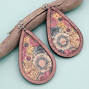 Dyed Wood Floral Teardrop Earrings