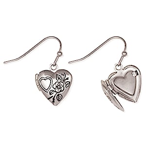 Treasured Keepsake Silver Heart Floral Locket Earrings