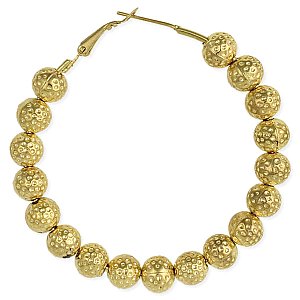 Textured Elegance Gold Bead Hoop Earring