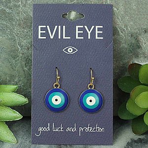 Blue Protecting Eye Gold Round Earrings