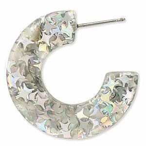 Shining Silver Stars Acrylic Hoop Earrings