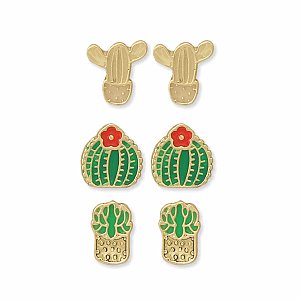 Sweet Succulent Enamel Post Earrings Set