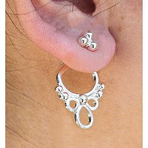 Silver Ornate Front & Back Post Earring