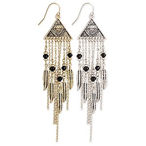Embossed Triangle Feather Dangle Earrings