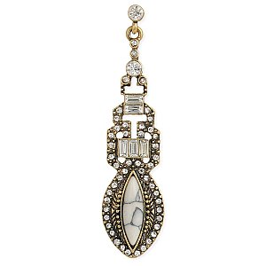 Gold, Crystal & White Stone Victorian Post Dangle Earring