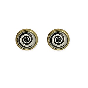 Hypnotic Spiral Print Dome Gold Post Earrings