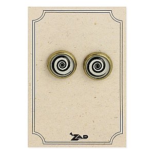 Hypnotic Spiral Print Dome Gold Post Earrings