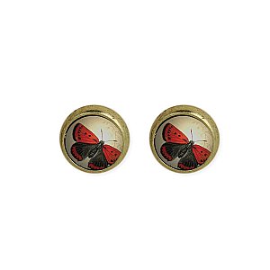 Red Butterfly Print Dome Gold Post Earring