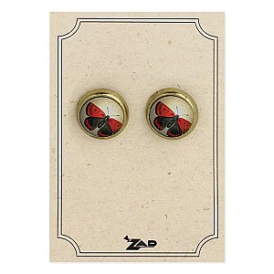 Red Butterfly Print Dome Gold Post Earring