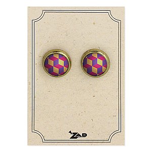Cubes Print Dome Gold Post Earrings