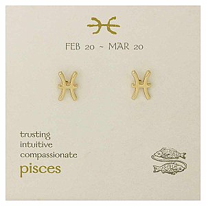 Pisces Symbol Gold Post Earrings
