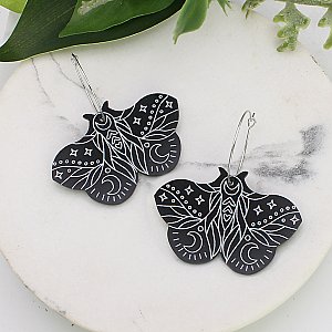 Black and White Luna Moth Hoop Earrings