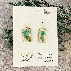 Cottage Turquoise Dried Flower Rectangle Earrings