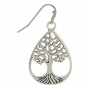 Rooted in Style Silver Tree Teardrop Earrings