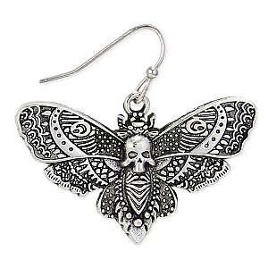 Silver Deaths head Moth Earrings