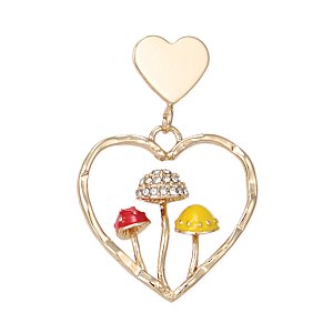 Mushroom Trio Gold Heart Post Earrings