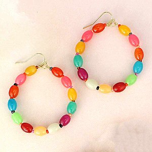 Rainbow Jelly Bean Bead Round Earrings