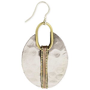Mixed Metal Hammered Oval Silver Earring