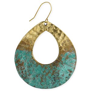 Distressed Gold Hammered Patina Teardrop Earrings