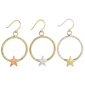 Star Treatment Mixed Metal Hammered Star Earrings