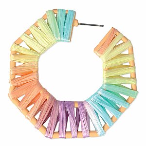 Pastel Rainbow Raffia Wrap Hoop Earrings