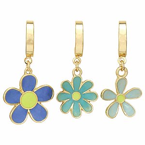 Floral Bloom Blue Flower Hoop Earrings Set