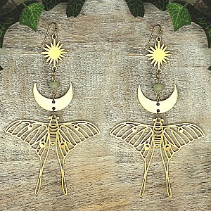 Oversized Celestial Luna Moth Gold Earrings