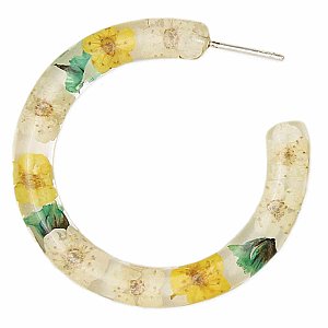 Yellow Dried Flower Hoop Earrings