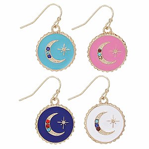 Sparkling Moon Round Charm Earrings