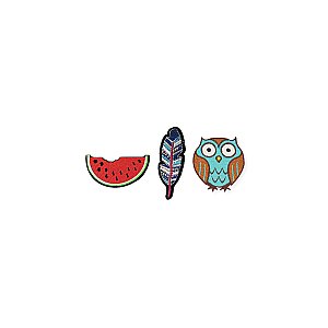 Set of 3 Watermelon, Feather, Owl Mini Stick on Patches